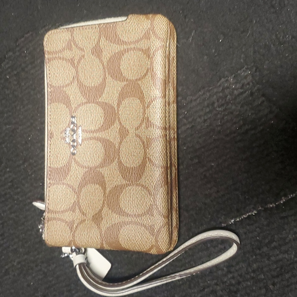 Coach Double Corner Zip Wristlet in Signature Canvas. 